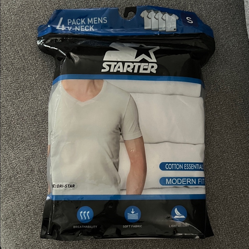 STARTER Men's Cotton Essentials V-Neck T-Shirts - 4 Pack